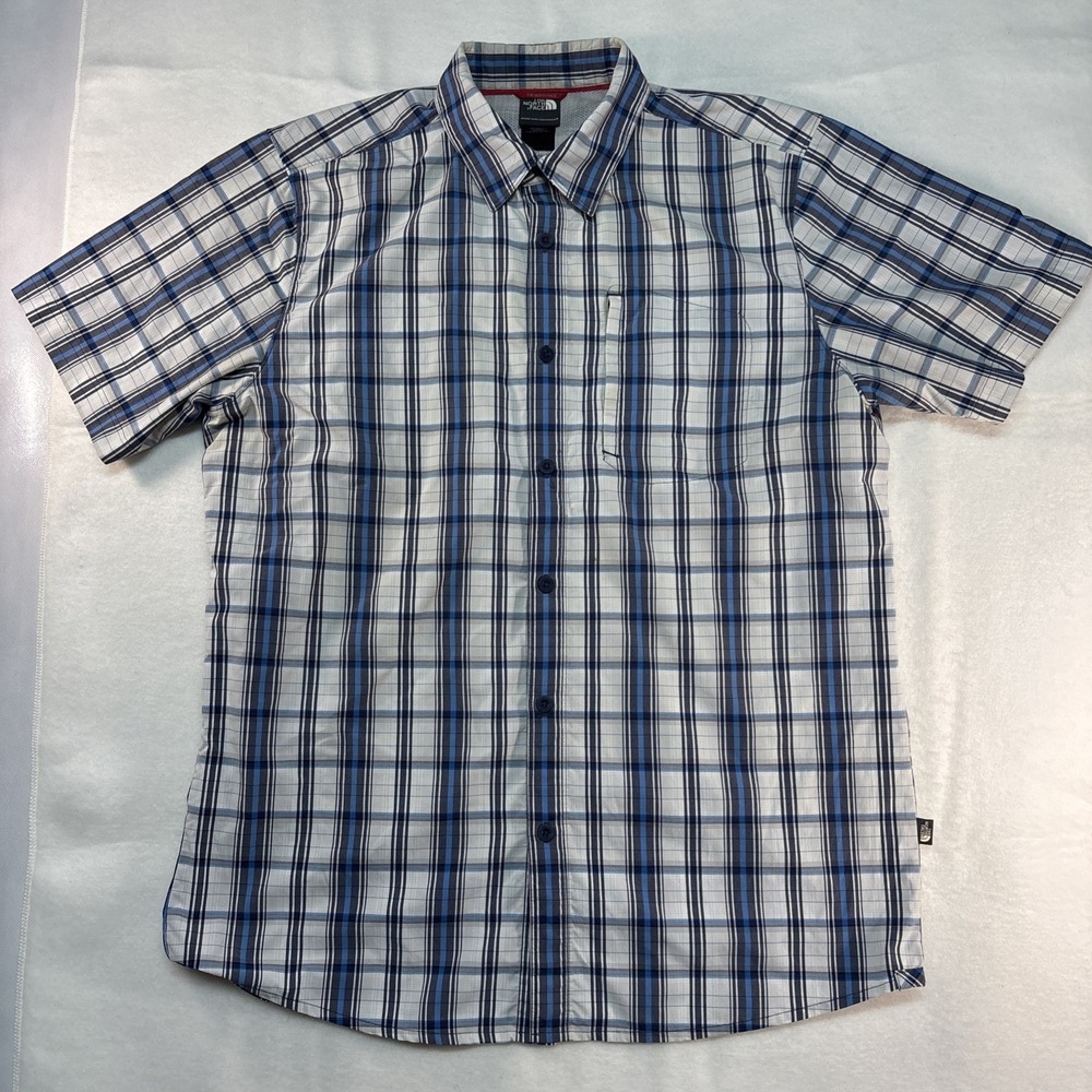 The North Face‎ Breathable Button Up Short Sleeve Shirt Blue And White-  Large